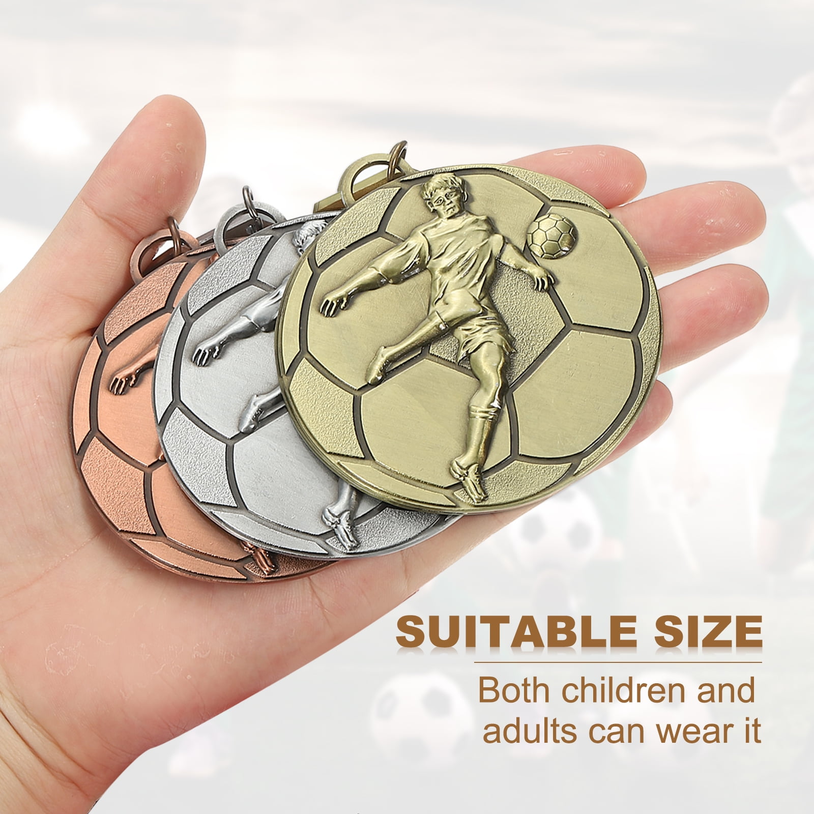Uxcell Football Events Gold Silver Bronze Award Medals with Red & White & Blue Ribbons, 9 Pcs Winner Medals Prizes for Competitions Sports Party, Gold/Silver/Red