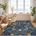 thumbnail image 3 of Design&I 9'x12' Washable Area Rug Nautical Seashell Starfish Kanagawa Wave Ocean Themed Turtle Round Refined for Master Suite, Under Bed, Sleek Flatweave Pet Friendly, 3 of 7