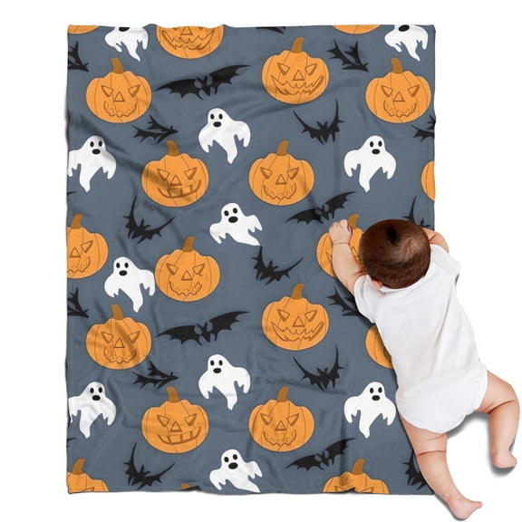 Pumpkin Ghost Bat Halloween Pattern Blanket,Comfortable Soft Flannel Throw Blanket,All Season,Warm Lightweight Blankets for Sofa Bed Couch Living Room Chair,30"x40"