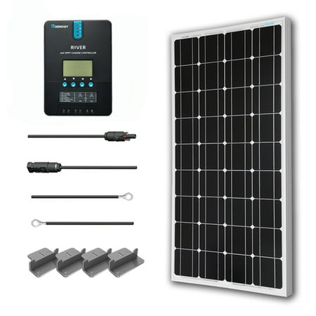Renogy 100W 12V Solar Panel Monocrystalline Off Grid Starter Kit with 20A Rover MPPT Charger Controller