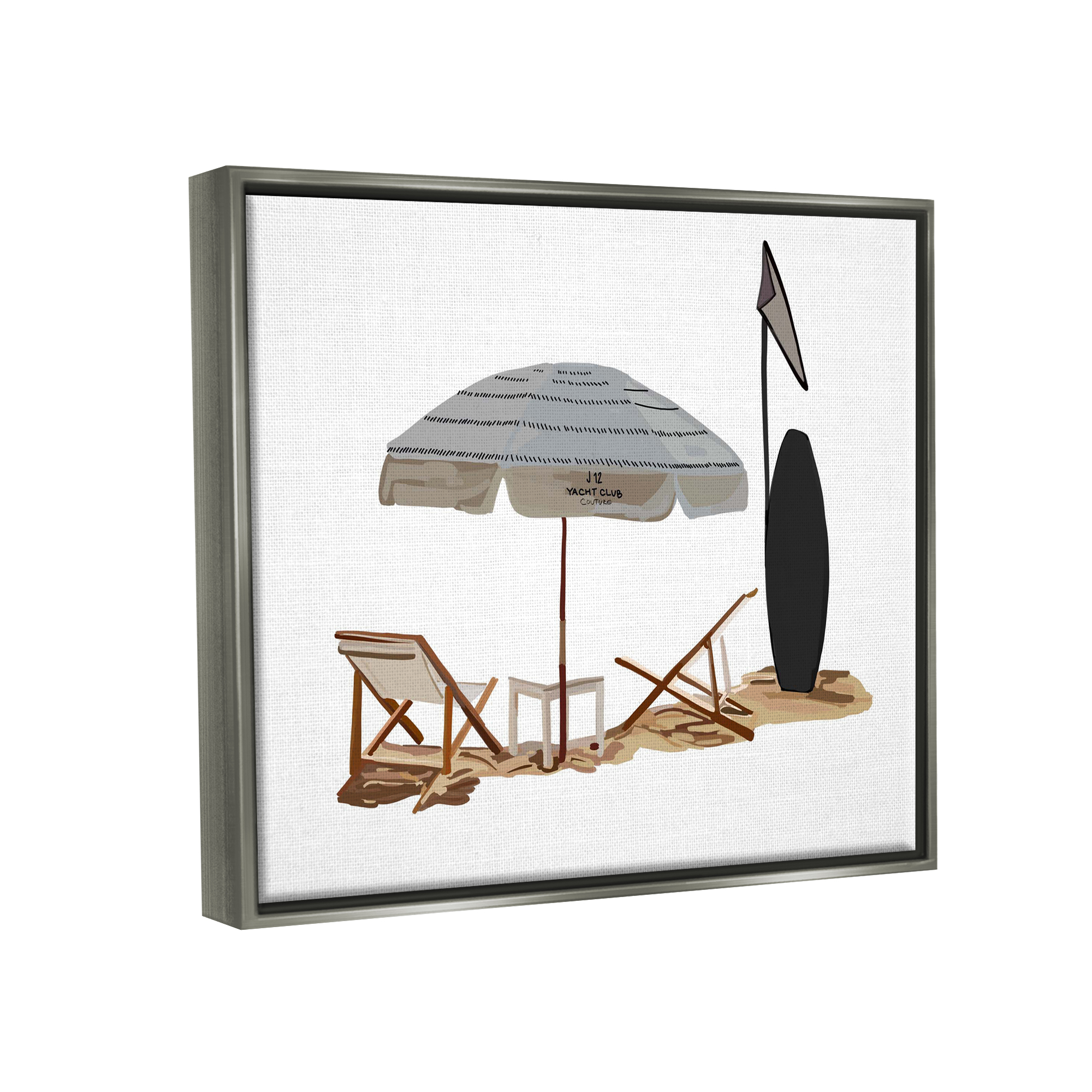 Stupell Industries Minimal Beach Umbrella Scene Nature Painting Gray Floater Framed Art Print Wall Art, 21 x 17
