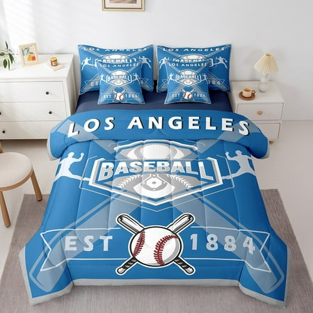 Erosebridal Comforters Twin Size Set with Sheets Baseball - 7 Pieces Bed in a Bag Twin Sports Beddding Sets with Comforter Sheets Pillowcases & Shams Los Angeles