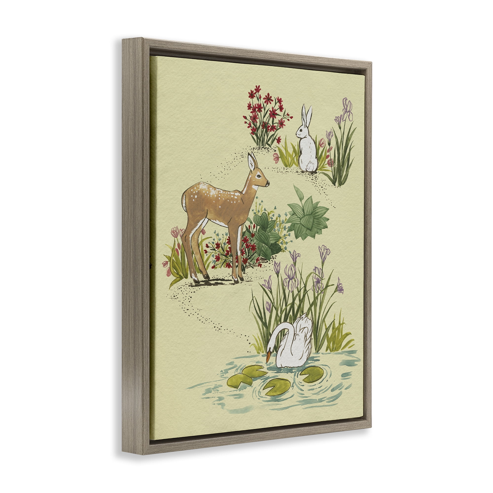 Stupell Industries Peaceful Spring Animals Brown Framed Floater Canvas Wall Art, design by Grace Popp