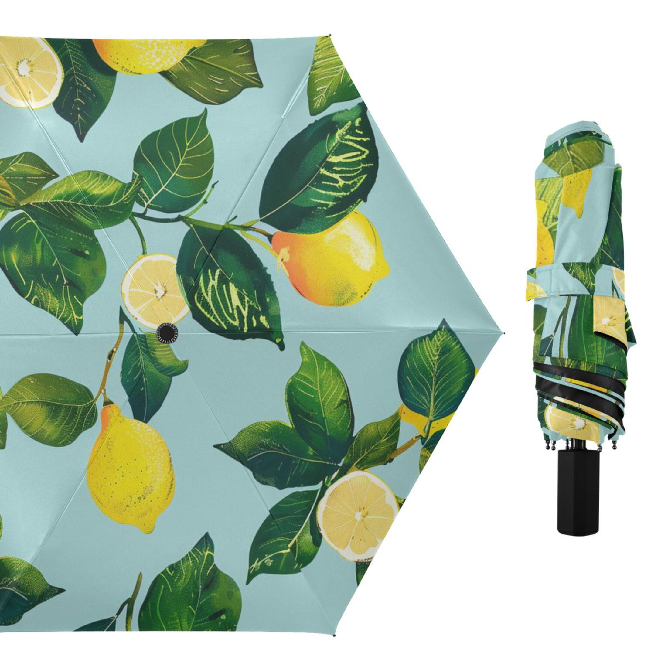 ALAZA Lemon Leaves UPF 50+ Compact Folding Umbrella for Rain Travel Umbrella Packable