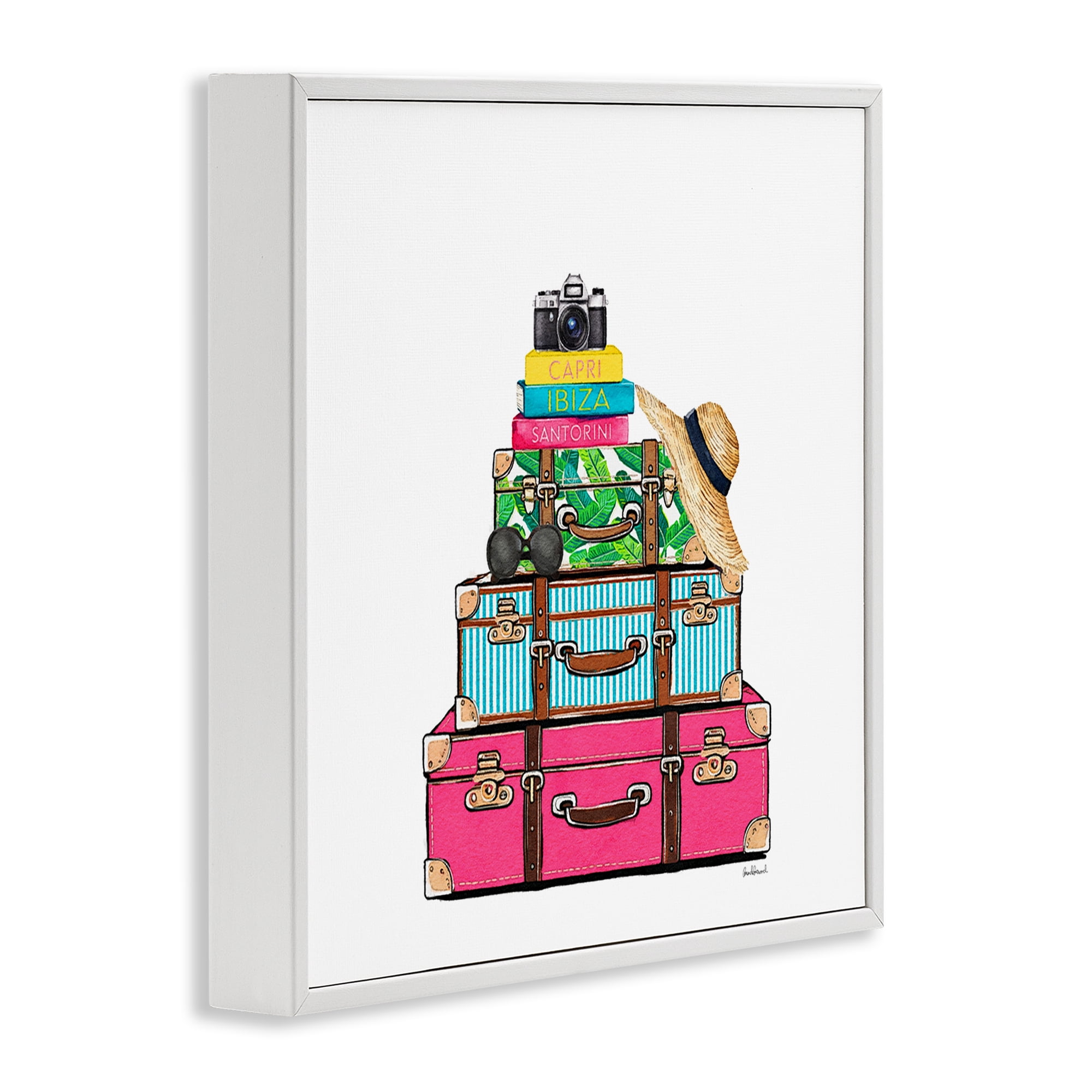 Stupell Industries Glam Travel Suitcases White Framed Giclee Art, design by Amanda Greenwood