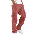 thumbnail image 2 of Men's Casual Cargo Pants with Multi Woven Pockets Solid Color Elastic Waist, 2 of 5