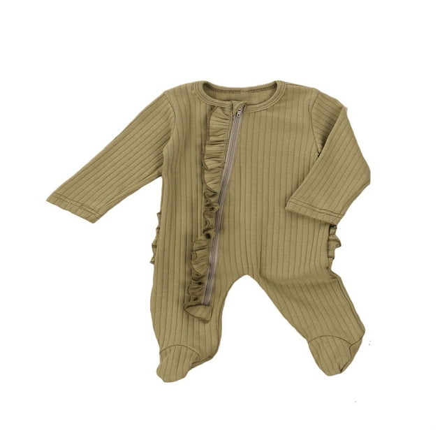 Baby Boys Girls Ribbed Footie Romper One Piece Jumpsuit Sleeper Zipper Pajamas