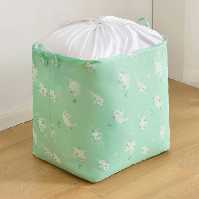 Cesta de almacenamiento de tela plegable de gran tamaño con cierre de cordón | Bolsa de edredón para mantas, ropa, ropa de cama | Organizador portátil para viajes en el dormitorio del hogar