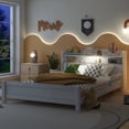 thumbnail image 3 of Full Size Pine Wood Bed with Bookcase Headboard, LED Motion Sensor, No Spring Box, White for Bedroom, 3 of 26
