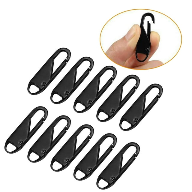 10 Pcs Zipper Pull Replacement Metal Zipper Gripper Fixer Tabs - Black