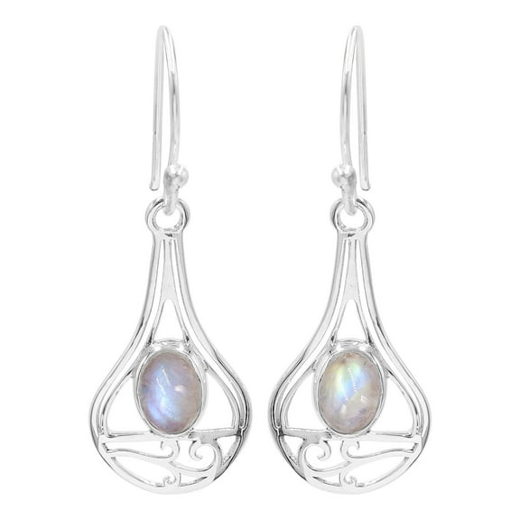 Moonstone Earrings Sterling Silver Earrings Oval Shape Gemstone Earrings Dangle & Drop Earrings Earrings for Women