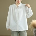 thumbnail image 2 of Amvlyk White Long Sleeve Shirts for Women Stand Collar Loose Pleated Work Blouses Solid Lightweight Office T-Shirts Spring Basic tops Clothes Comfy Fall Fashion Business Outfits 2025, 2 of 4