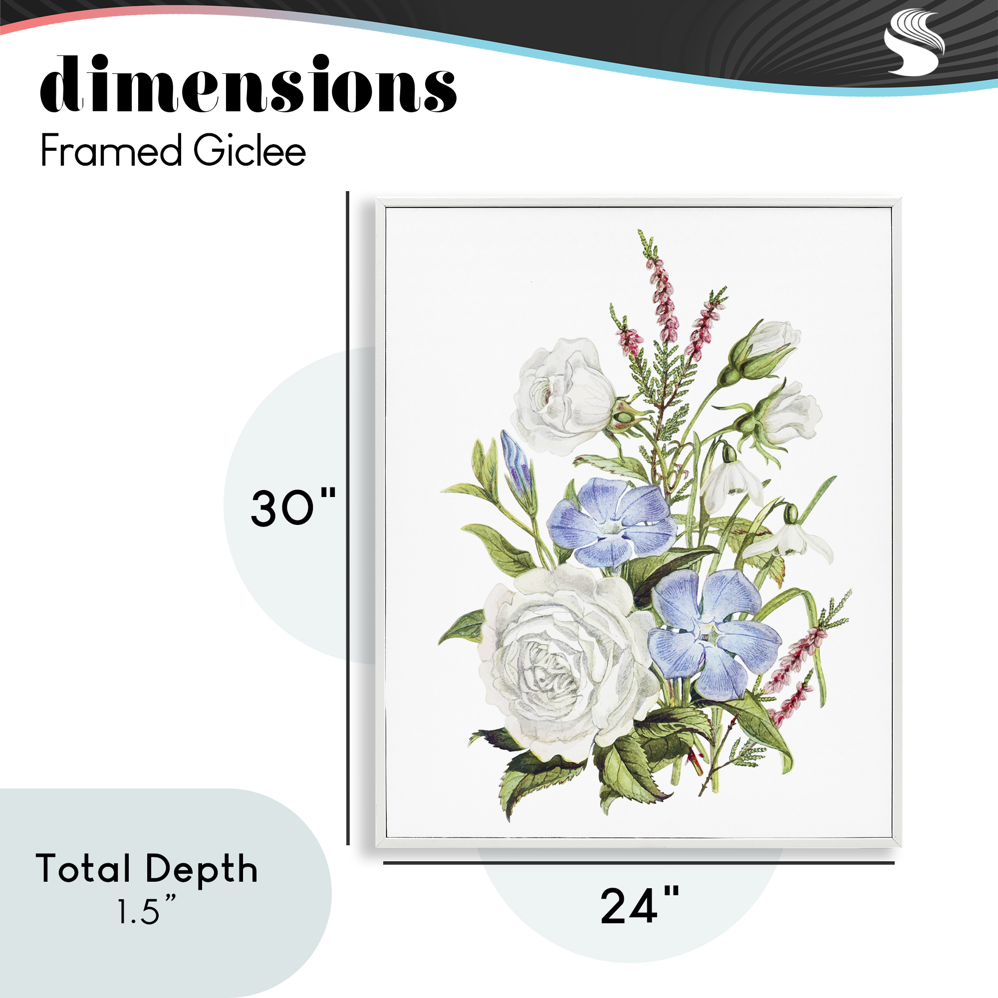 Bountiful Floral Bouquet White Framed Giclee Art, design by Lettered and Lined