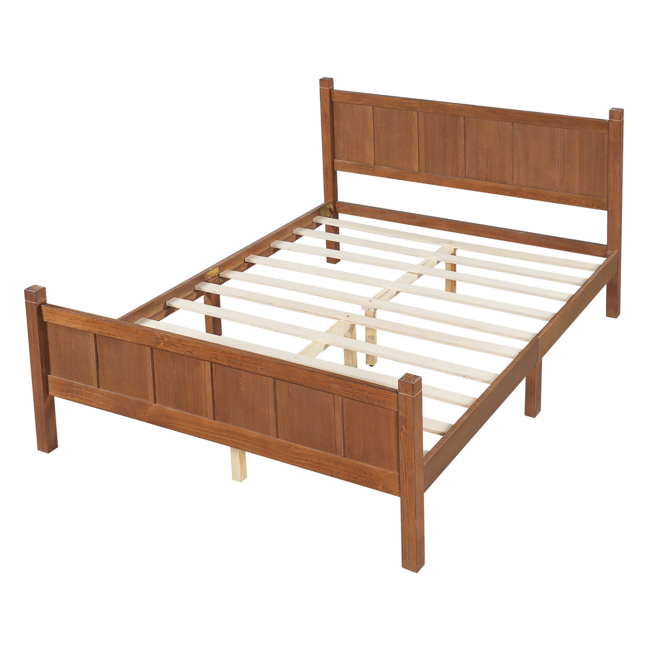 Noble House Full Platform Bed with Headboard and Footboard, Wood Frame, Light Walnut