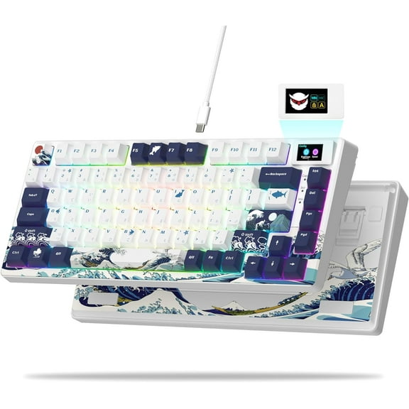XVX Womier S-K80 Backlit Wired Gaming Keyboard, White Kanagawa