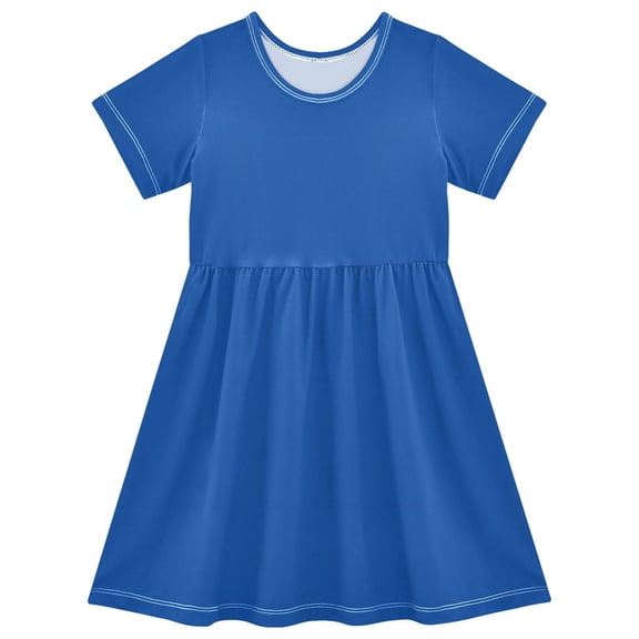 joogoo Navy Blue Girls' Short Sleeve Dress Kids Dresses 5-6T