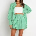 thumbnail image 2 of Women Shorts Sets Outfits Temperament Casual Long Sleeve Striped Button Down Shirts Lace Up Shorts Set Womens Summer Outfits Green M, 2 of 7