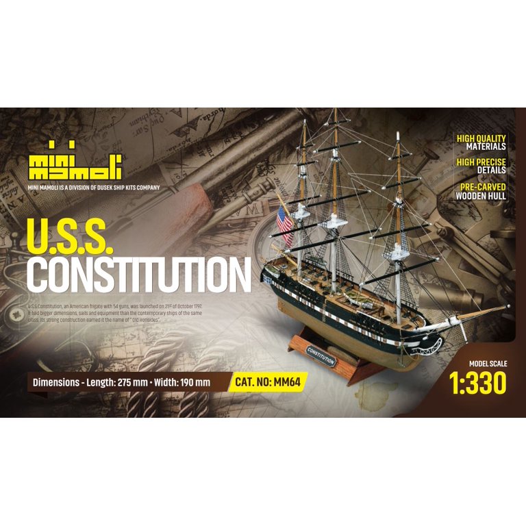 Mamoli MM64 USS Constitution - Wooden model kit with pre-carved