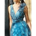 thumbnail image 4 of Women'S Bohemian Holiday Style Floral Swing Dress Printed Sleeveless V-Neck Mid-Waist A-Line Maxi Dress Peacock Blue S, 4 of 8