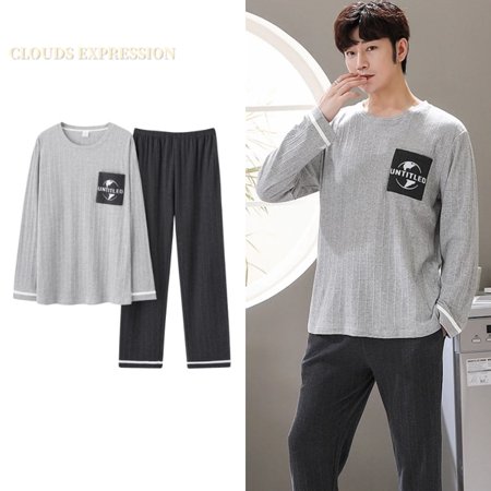 

QWZNDZGR Spring Autumn L-4XL Knitted Cotton Simple Men s Pyjamas Suits Pajamas Set Casual Male Sleepwear Pyjamas Night Pijamas Homewear