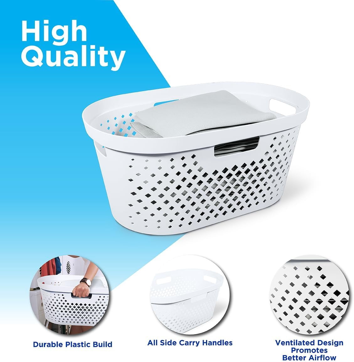 Clorox 1 Bushel Gray Plastic Oval Laundry Basket with Diamond Pattern
