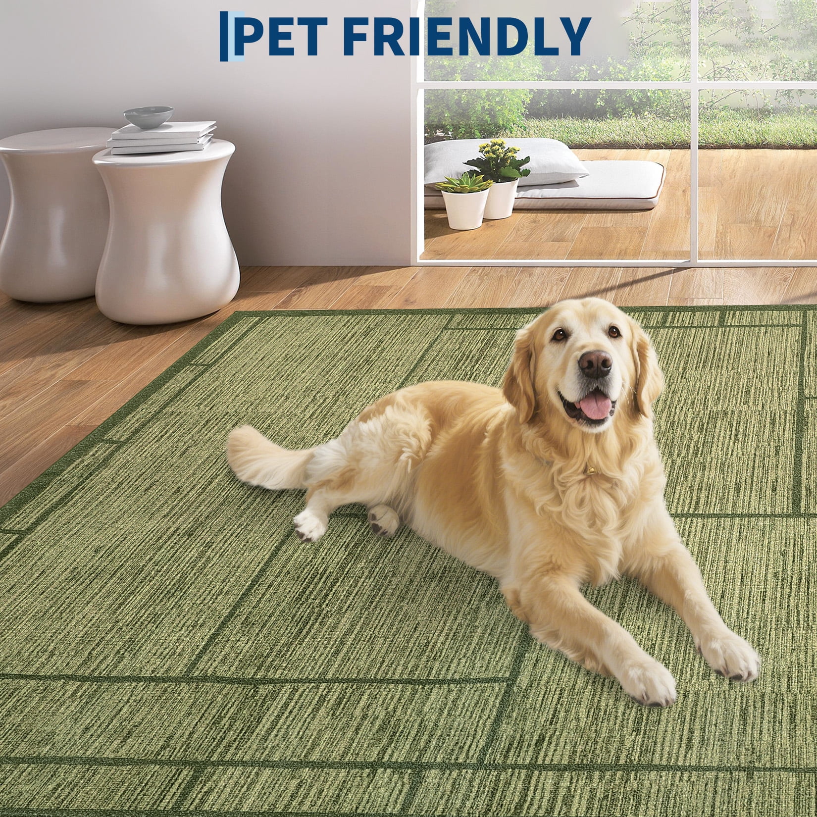 Garvee 2'x6' Modern Geometric Runner Rug Solid Rug, Washable Rug Non-Slip Low Pile Indoor Carpet for Hallway Bedroom Kitchen, Green