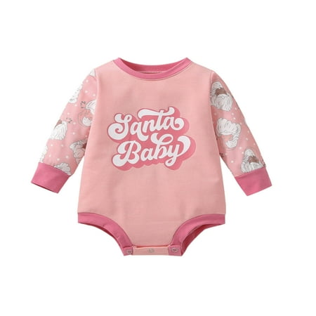 

Baby Girls Bodysuits Outfit Kids Girls Toddler Christmas Santa Printed Letters Long Sleeve Sweatshirt Christmas Romper Jumpsuit For 18-24 Months