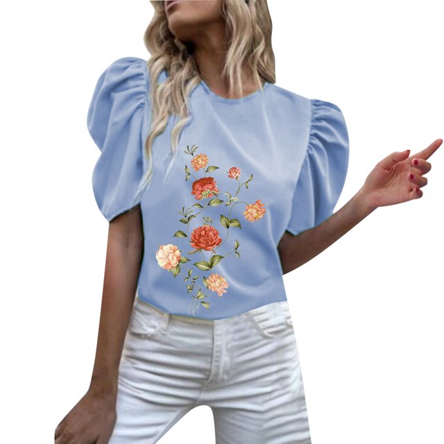 Gibobby Playera de Manga Corta Casual Suave Camiseta manga corta con cuello redondo y estampado flores para mujer(BU2,XL)