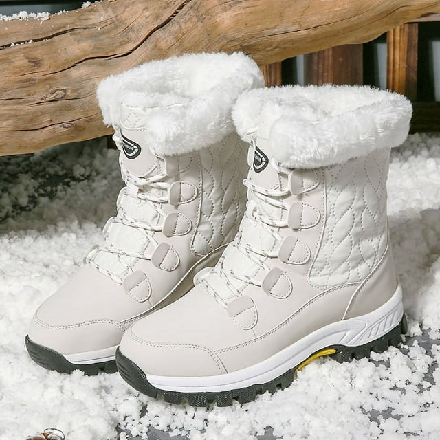 Botas de nieve de invierno para mujer, para viajes al aire libre, impermeables, antideslizantes, acolchadas, cálidas, de caña alta, de algodón, botas para mujer