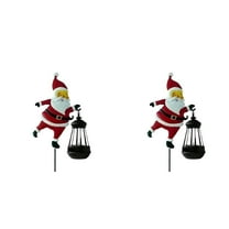 Solar Powered Watering Cans For Outdoor Lighting Magical Santa Metal Garden With LED Lights Hanging Courtyard Channel Suitable Christmas(Warm-colored light) 2Pcs