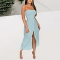 thumbnail image 4 of Htigea Women's Strapless Bodycon Dresses Split Irregular Hem Beach Long Dress Summer Sleeveless Bikini Cover Ups Light Blue,XL, 4 of 7