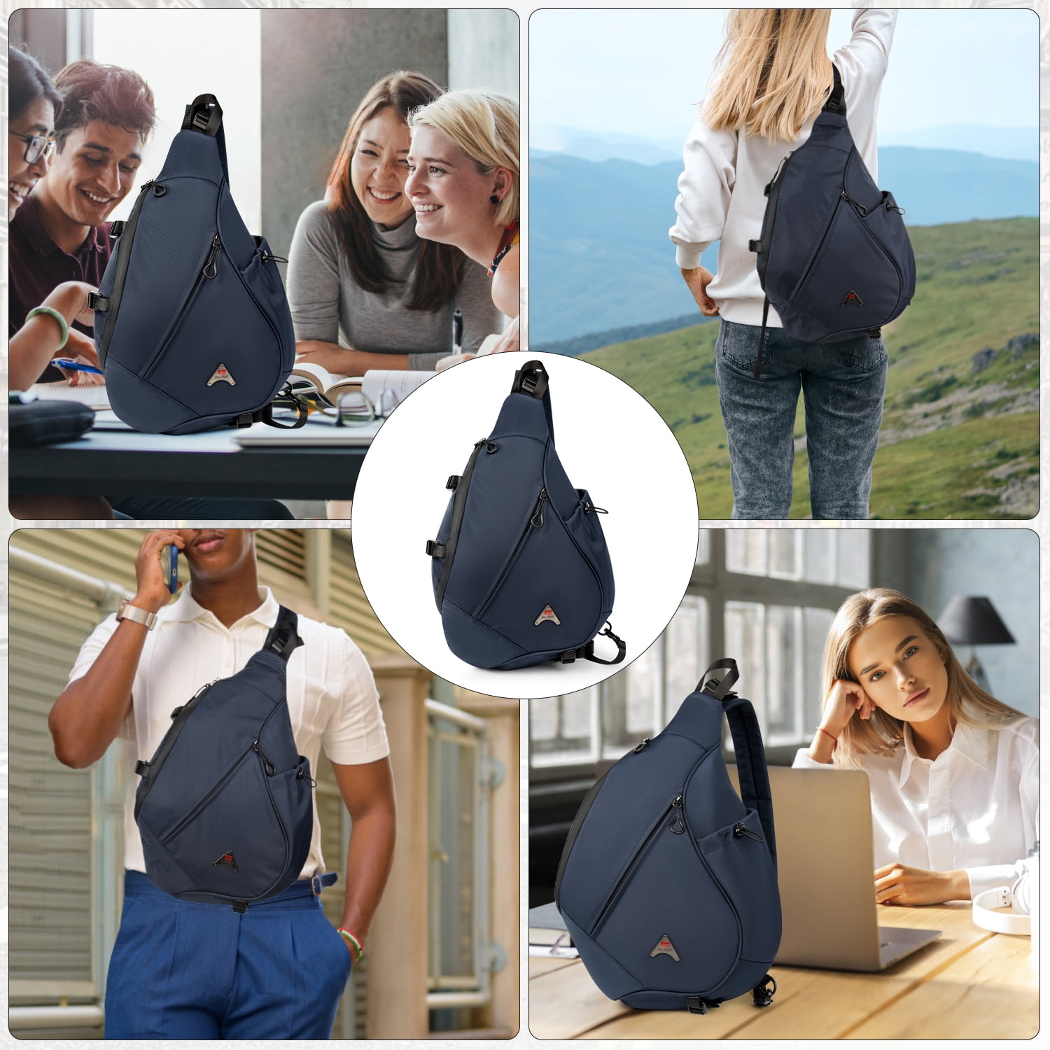 Large Crossbody Sling Bag for Men Waterproof Shoulder Bag One Strap Sling Backpack for Travel,Work,Hiking,Cycling,Daily,602-Navy