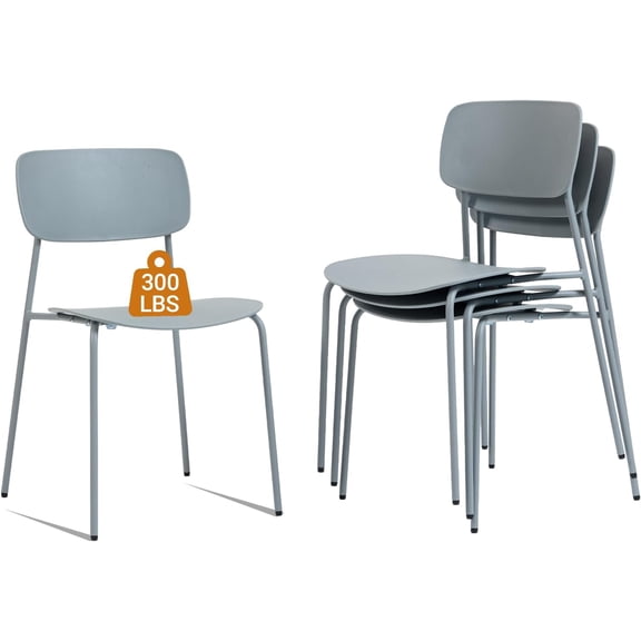 Sidanli Stacking Chairs Set of 4, Office Guest Chairs with Metal Legs, Stacking Office Chairs for Conference Reception Church Lobby, Capacity 300lbs, Gray