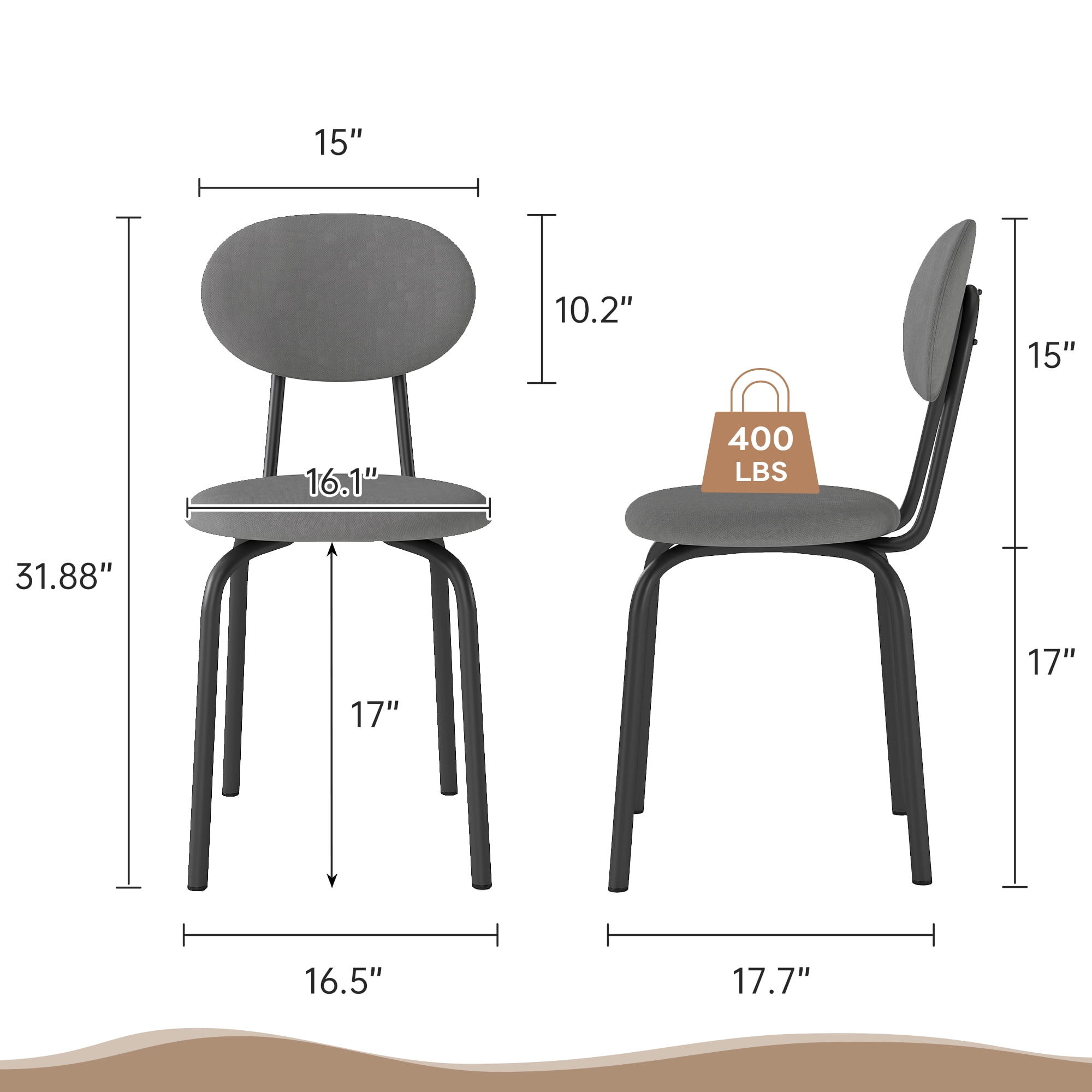 TUAREX Set of 4 Stackable Dining Chairs, Small Modern Stacking Kitchen Chair with Metal Legs for Living Room, Soft Cushion Seat, Space Saving Fabric Kitchen Side Chairs, Grey