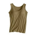 thumbnail image 3 of 1 Piece Built-in Bra Tank Top for Women, Seamless Scoop Neck Cami with Fixed Padding for Sleep & Daily Layering Army Green L, 3 of 7