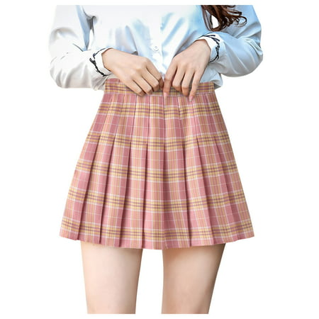 Women s A-line High Waist Culottes Short Skirt Pleated Printing Skirt Polyester Skirt for Women Pink | Walmart (US)