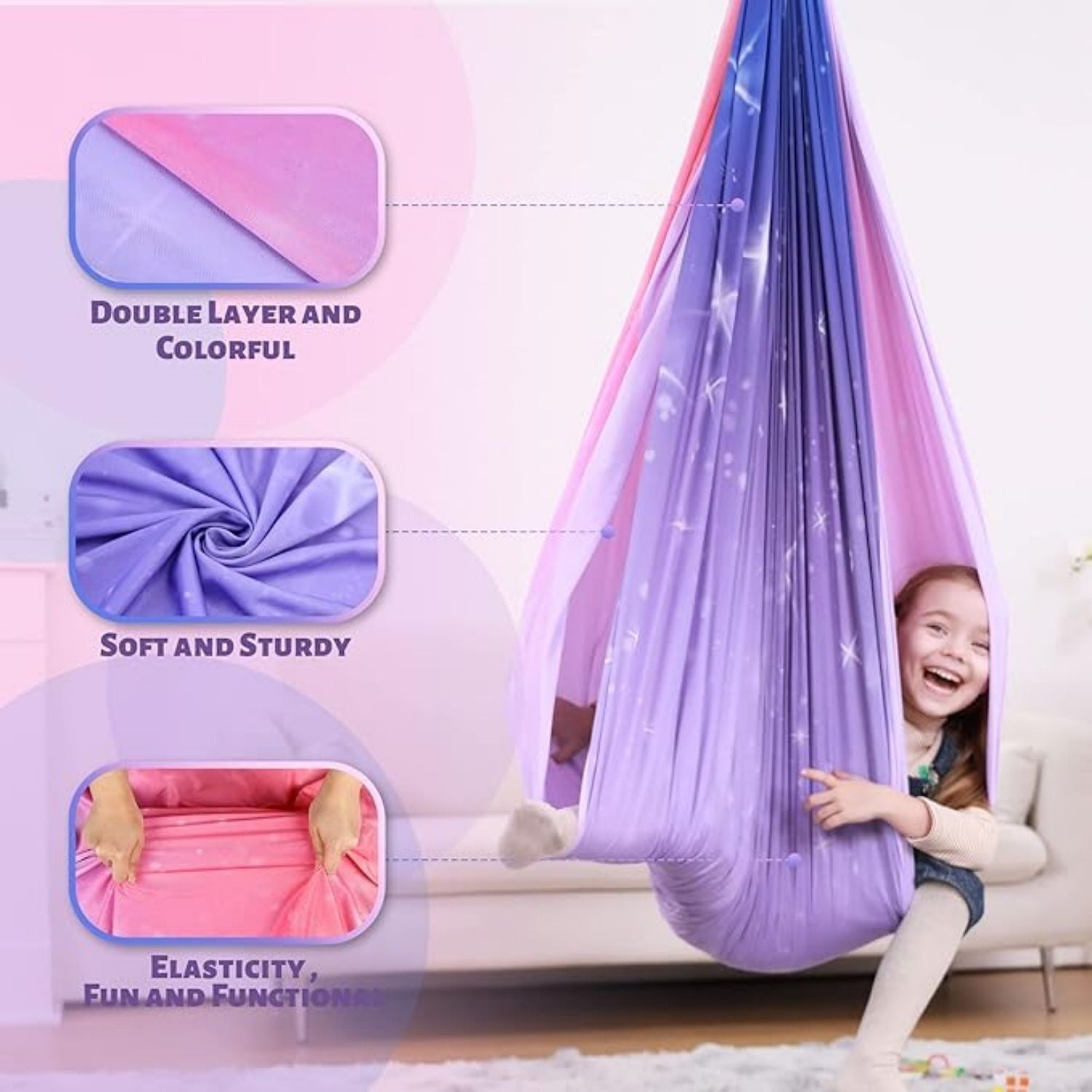 Sensory Swing for Kids & Adults, Double Layer Therapy Cuddle Swing, Holds up to 300lbs