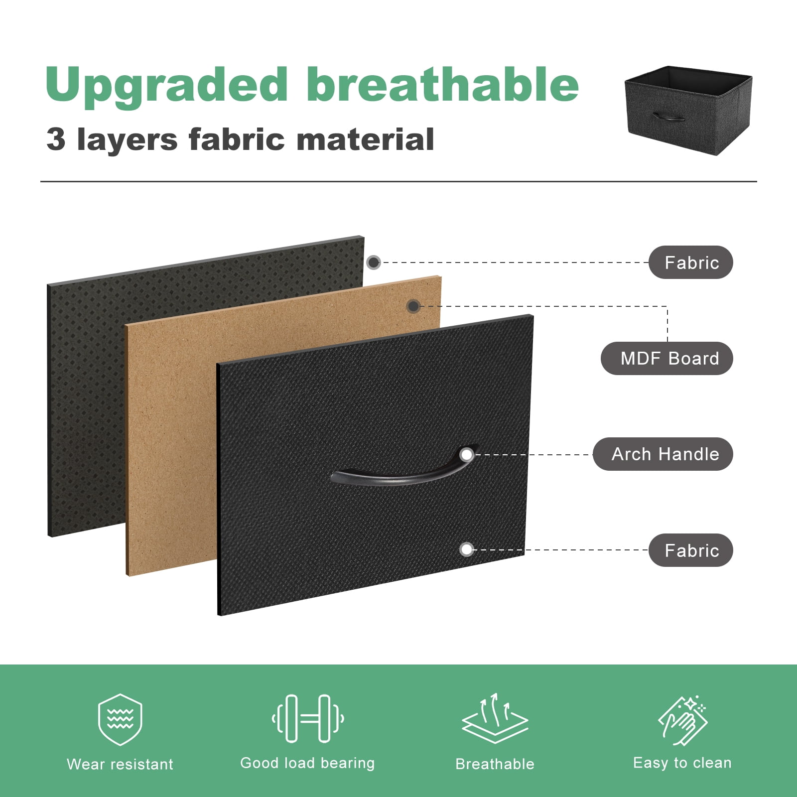 MAYEERTY Fabric Dresser with 9 Drawers for Storage and Organization, 39.4 Inch Tall Chest of Dresser, Black