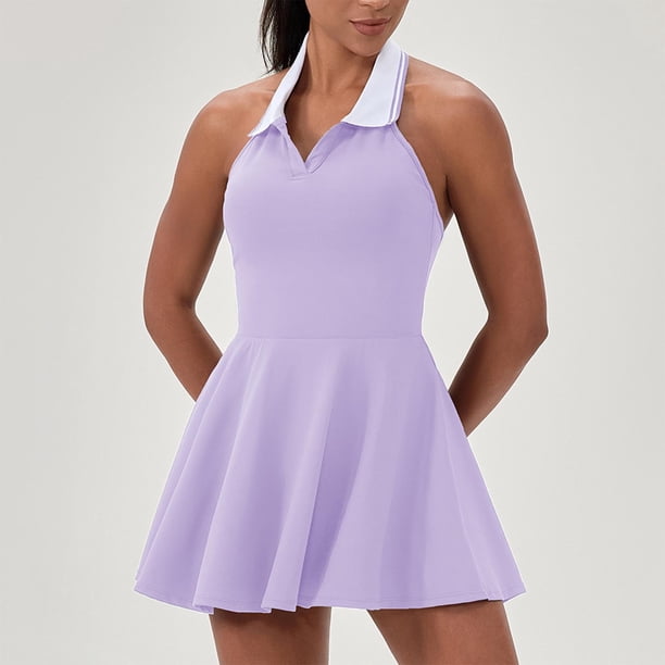TaTaai Women‘s Halter Collar Tennis Dress, Sleeveless Bodycon Short Athletic Dress, Quick Dry Running Yoga Skort, Outdoor Gym Workout Wear Gift