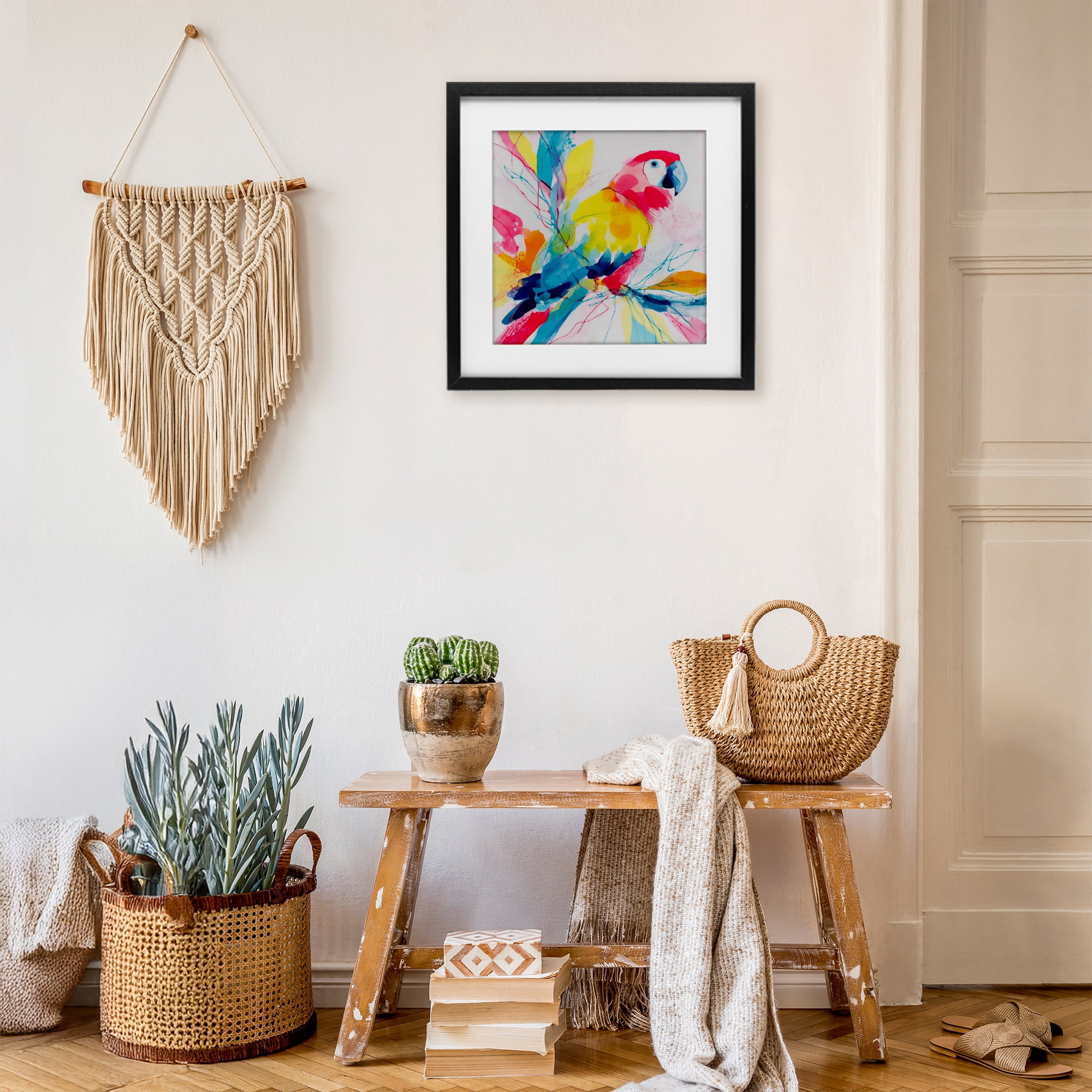 Stupell Industries Expressive Parrot in Bloom Black Framed Print Under Glass, design by Chromatic Storm Studio