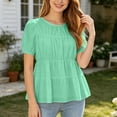 thumbnail image 2 of Daznico Women's Puff Sleeve Tiered Blouse Round Neck Peplum Tops Short Sleeve Casual Summer Loose Fit Shirts for Work,L, 2 of 6