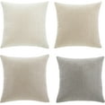 thumbnail image 5 of Fancy Homi Set of 4 Neutral Decorative Throw Pillow Covers 18x18 inch for Couch Bed Sofa Bedroom, Modern Farmhouse Boho Home Decor, Soft Fluffy Striped Corduroy Cute Aesthetic Cushion Case 45x45 cm, 5 of 6