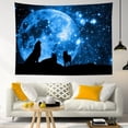 thumbnail image 3 of Wolf Moon Tapestry Wall Hanging, Blue Full Moon and Starry Sky Animal Silhouette Fabric Wall Decor for Bedroom, Living Room, Dorm, 80 x 60 Inch, 3 of 6