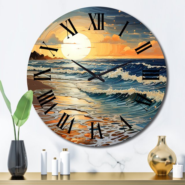 Designart "Shimmering Sands by the Beach II" Nautical & Beach Oversized Wall Clock