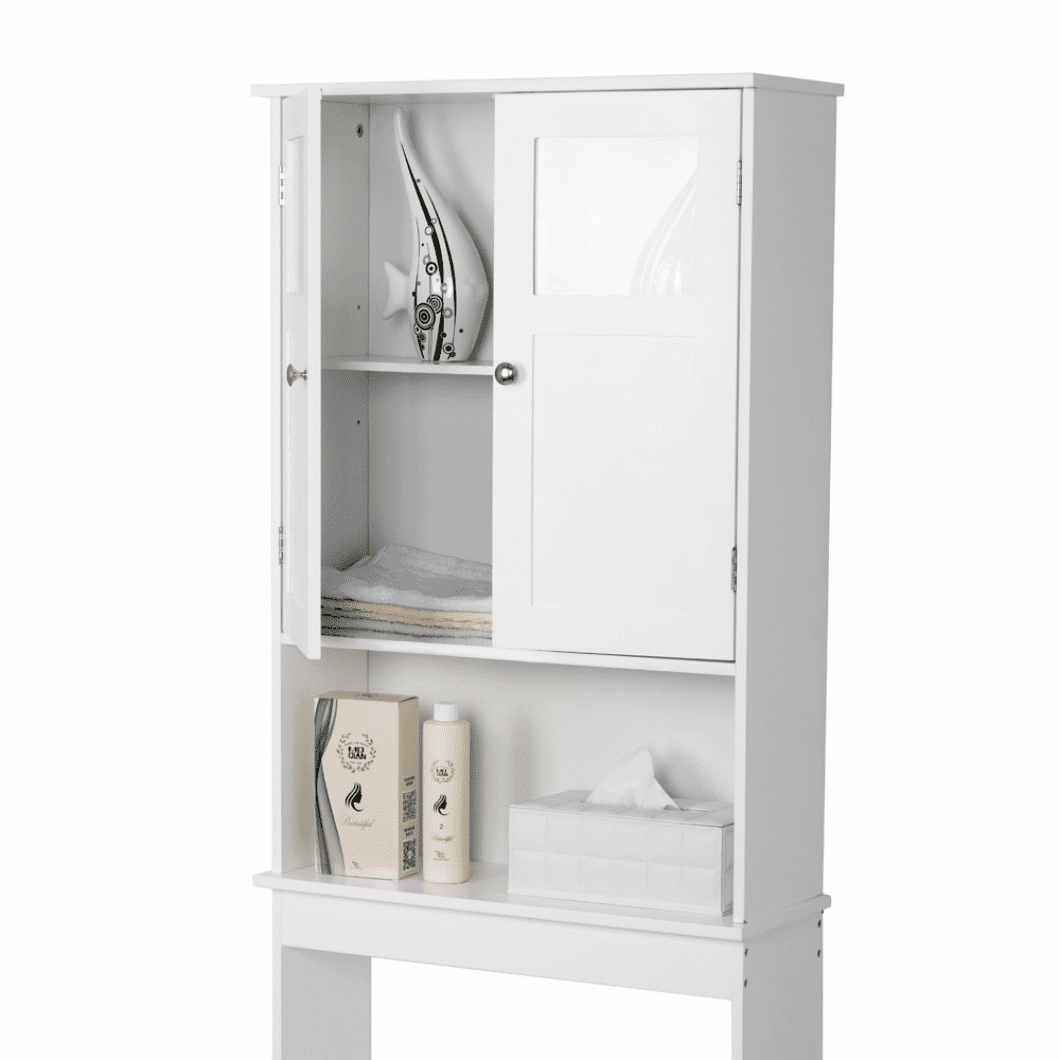 Hassch Freestanding 2-Door Cabinet over Toilet/Washer, 67" Tall Bathroom Space Saver with Adjustable Shelf & Open Storage, for Small Space, White