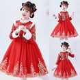 thumbnail image 2 of PEASKJP Bébé Filles Floral Dresses Col Rond Élégant Dentelle Ligne A Formel Mariage Fête Dresses, Rouge 110, 2 of 5