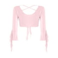 thumbnail image 3 of Kaerm Women Ballet Wrap Top Belly Dance V Neck 3/4 Sleeve Self Tie Shrugs Cardigan Top Pink One Size, 3 of 7
