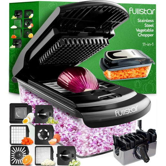 Fullstar Vegetable Chopper, Cheese Slicer, Food Chopper, Veggie Chopper, Onion Chopper, Vegetable Chopper with Container, Mandoline Slicer & Cheese Grater (11 in 1 - Blac