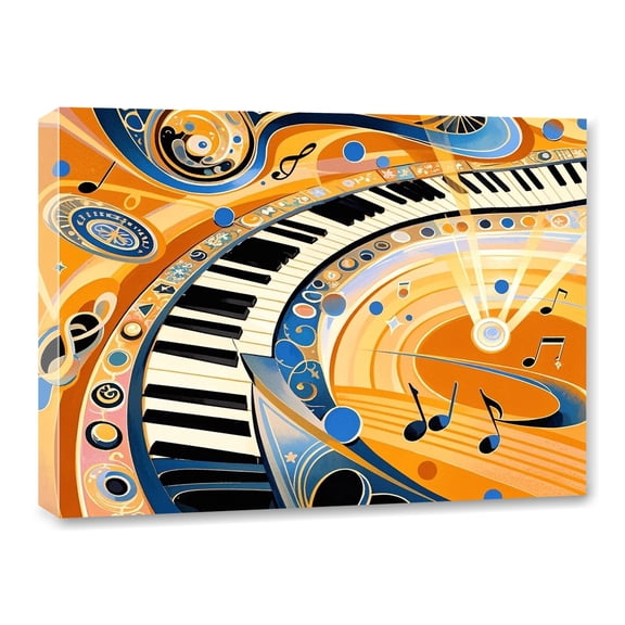 Piano Keyboard Music Notes Canvas Wall Art Framed Canvas Prints Music Theme Painting Poster Retro Abstract Boho Wall Art for Bedroom Living Room Bathroom Dining Room Home Office Wall Decor 12x16 Inch