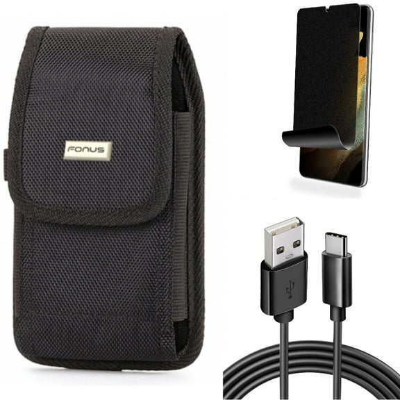Case Belt Clip & 6ft USB Cable & Privacy Screen Protector for Samsung Galaxy S22 Plus (S22 ) - Combo Swivel Holster Rugged & Type-C Charger Cord Power & TPU Film (Fingerprint) Anti-Peep